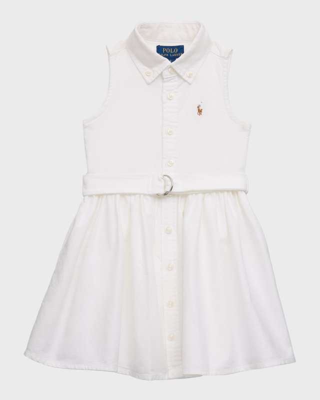 Girl's Classic Oxford Belted Dress W/ Bloomers, Size 2-6X